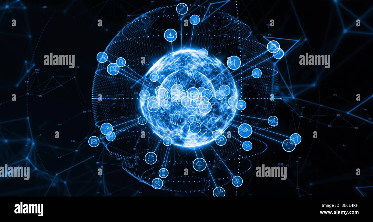 Vertical video: Receiving incoming packets, network sphere pulsing in ...