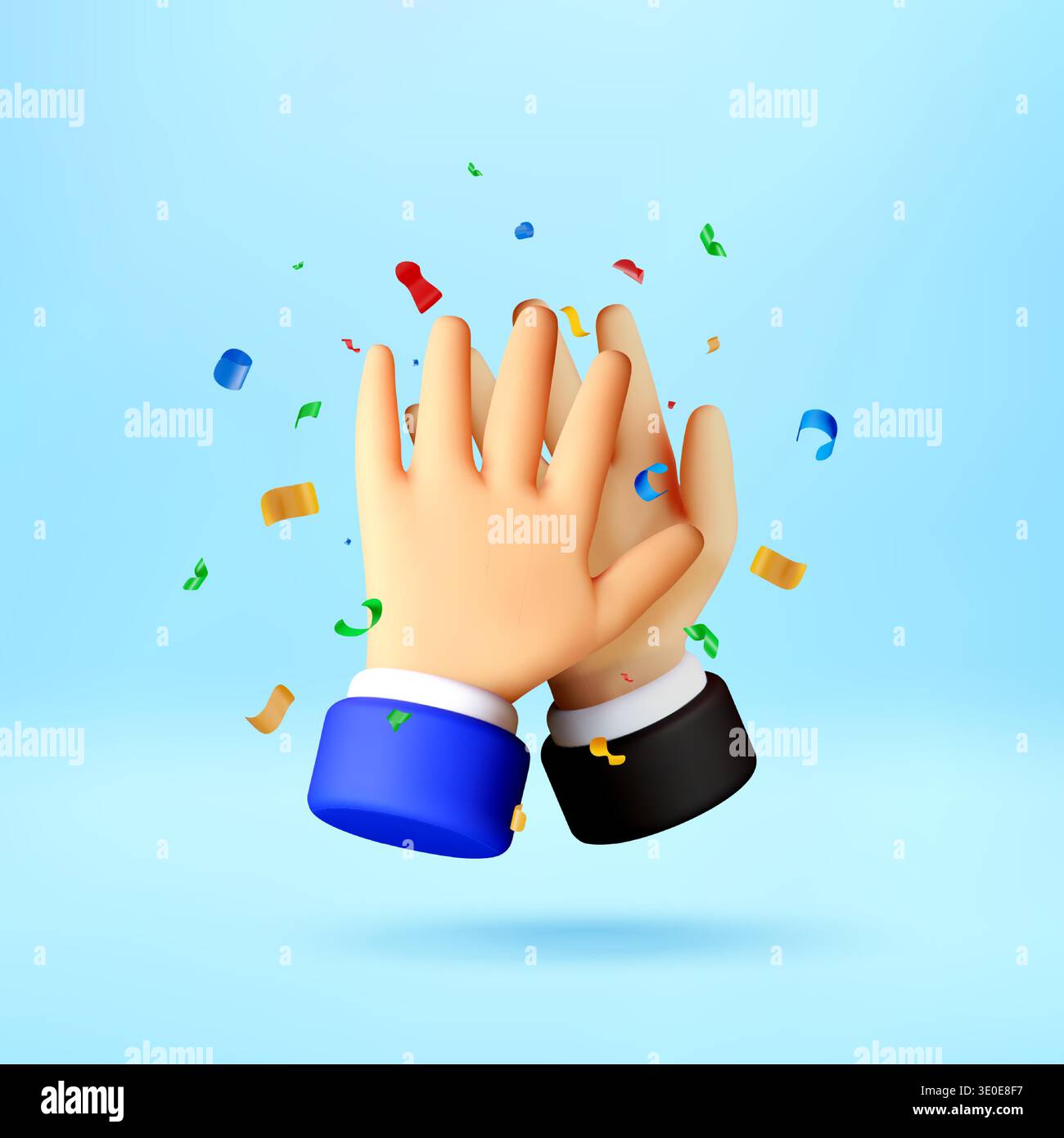 3D Two hands giving a high five with confetti. Stock Vector