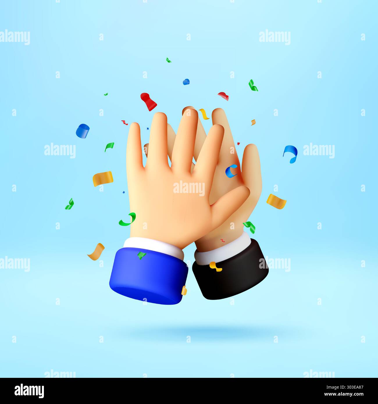 3D Two hands giving a high five with confetti. Stock Vector