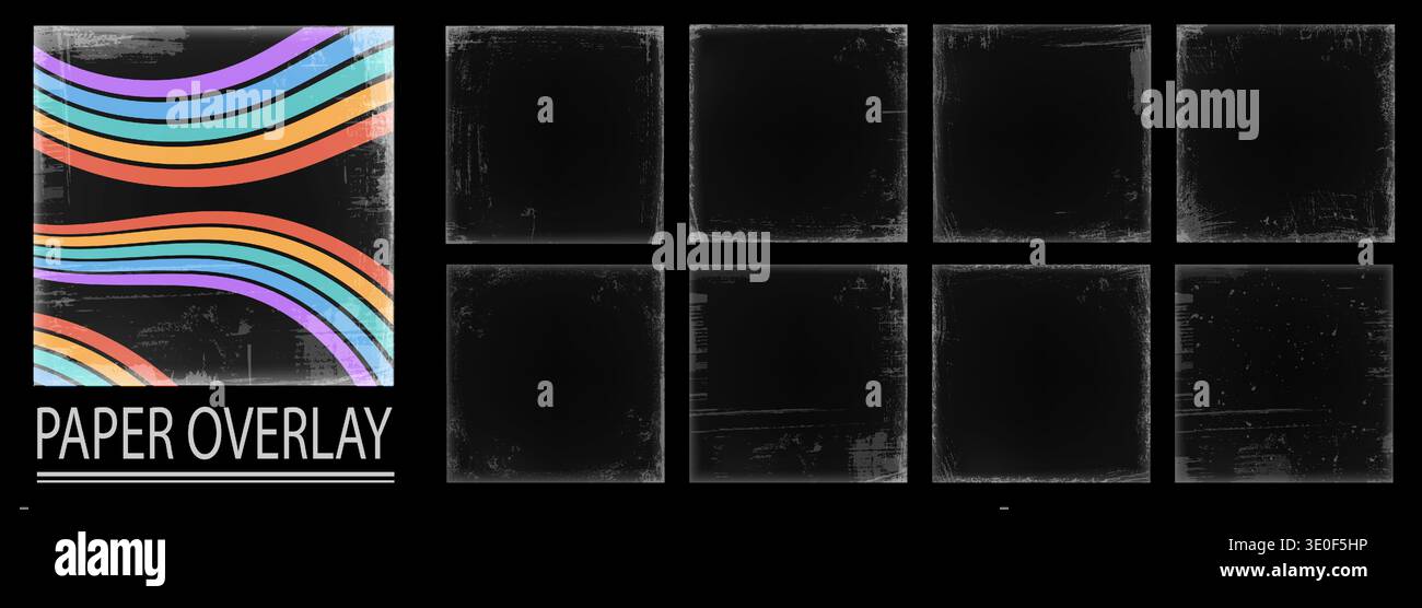 Square Inverted Overlay Square monochrome overlays with worn, dusty and grainy texture ...