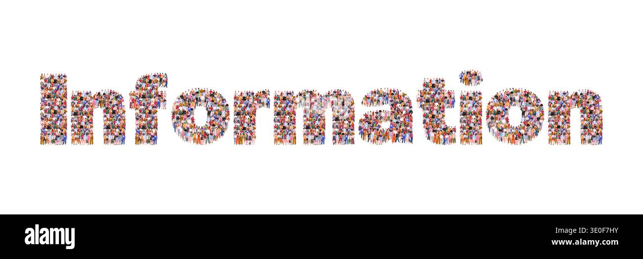 Large group of people forming the word Information. Represents knowledge management, database systems, research, digital records, and corporate inform Stock Photo