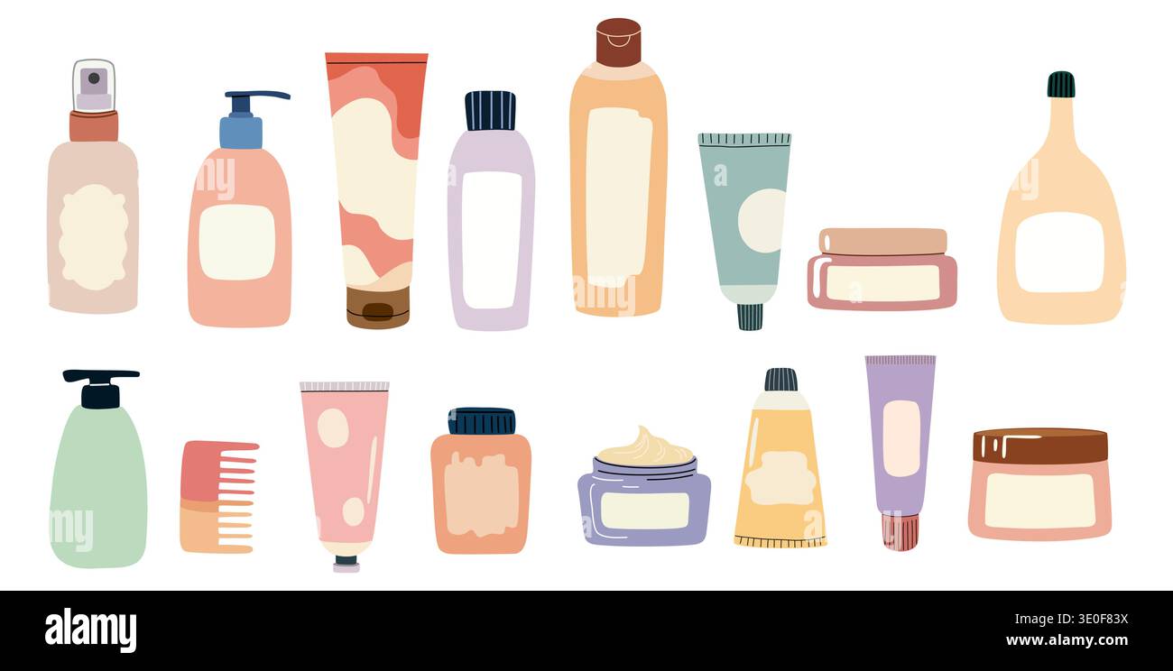 Set of various skincare and beauty products Stock Vector