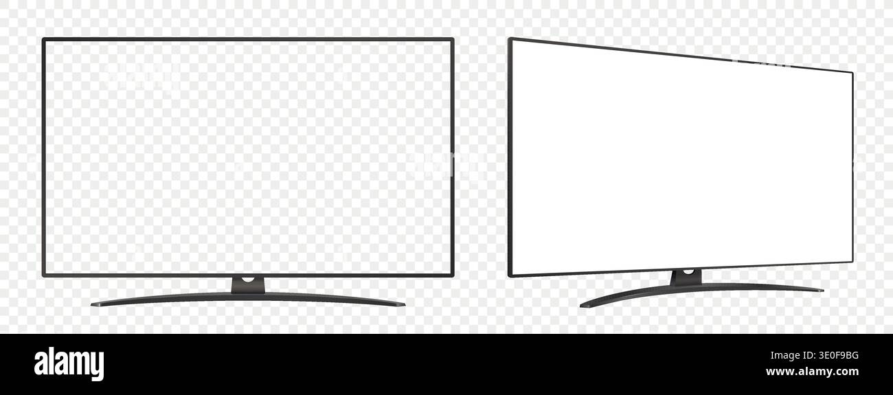 Mockup of smart tv. Front and side view with white and empty screen on ...