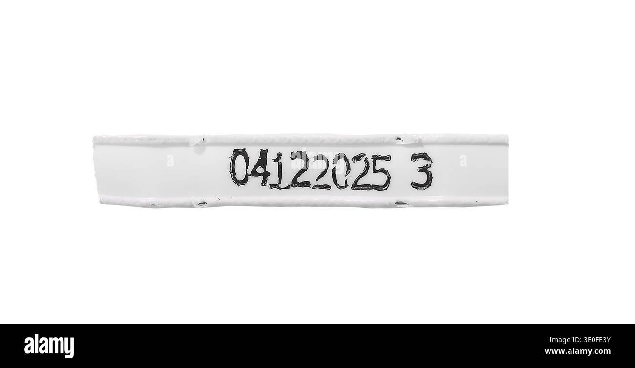 identification label strip with printed black serial code isolated on ...