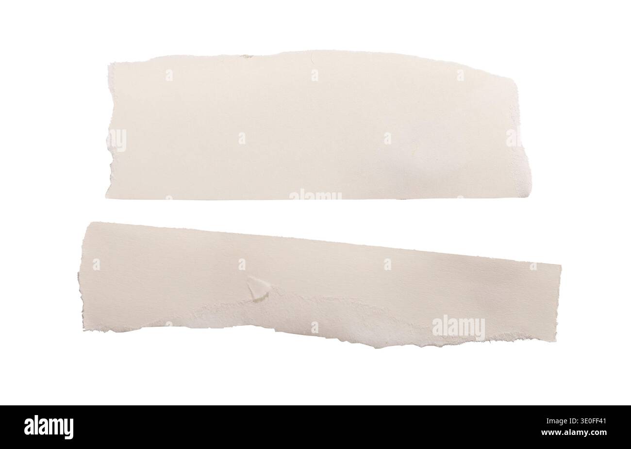 torn paper strips isolated on white background. Soft matte surfaces with subtle texture and gently uneven edges Stock Photo