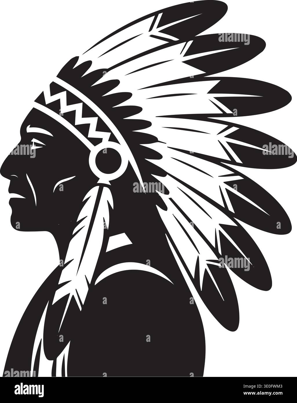 Vector silhouette of a Native American chief wearing a traditional ...