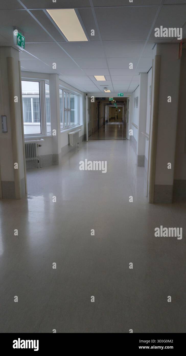 Empty Hospital Corridor With Natural Light, Clean Linoleum Floor and ...