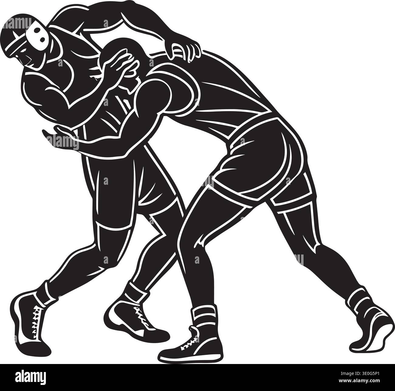 Black and white vector silhouette of two judo wrestlers in combat ...