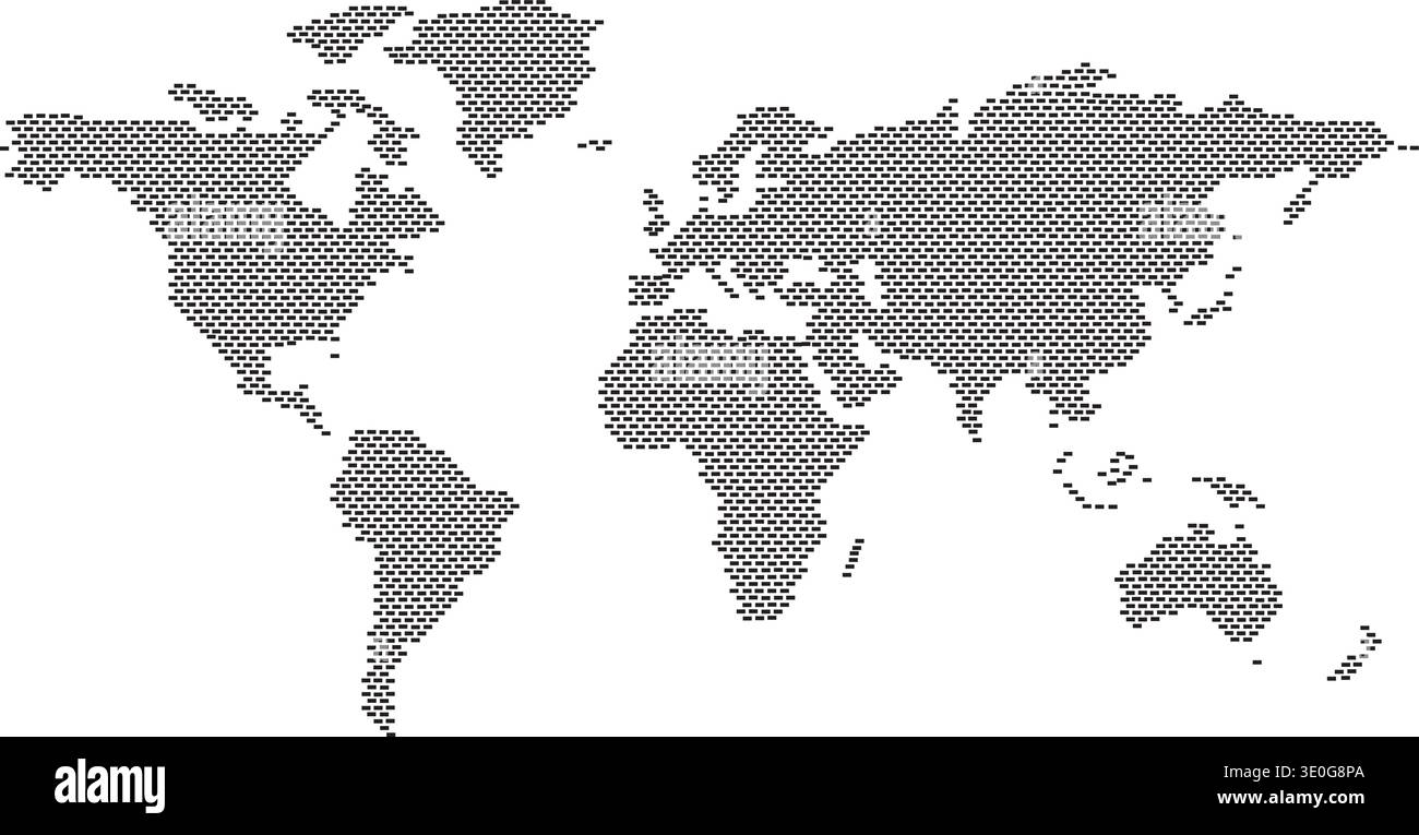 World map designed in brick texture style showing global unity through architectural symbolism Stock Vector