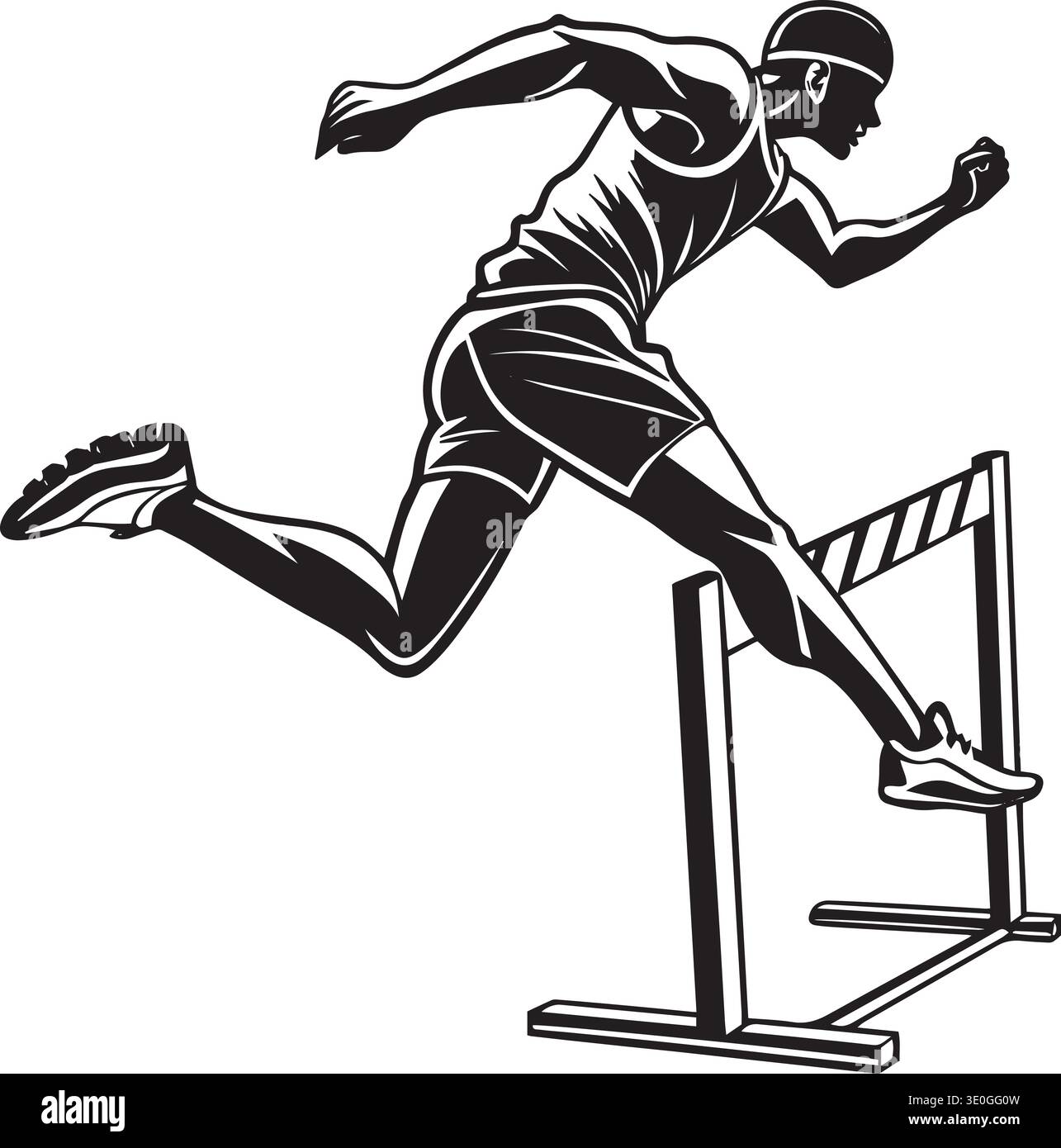Black and white vector silhouette of an athlete jumping over hurdles in ...