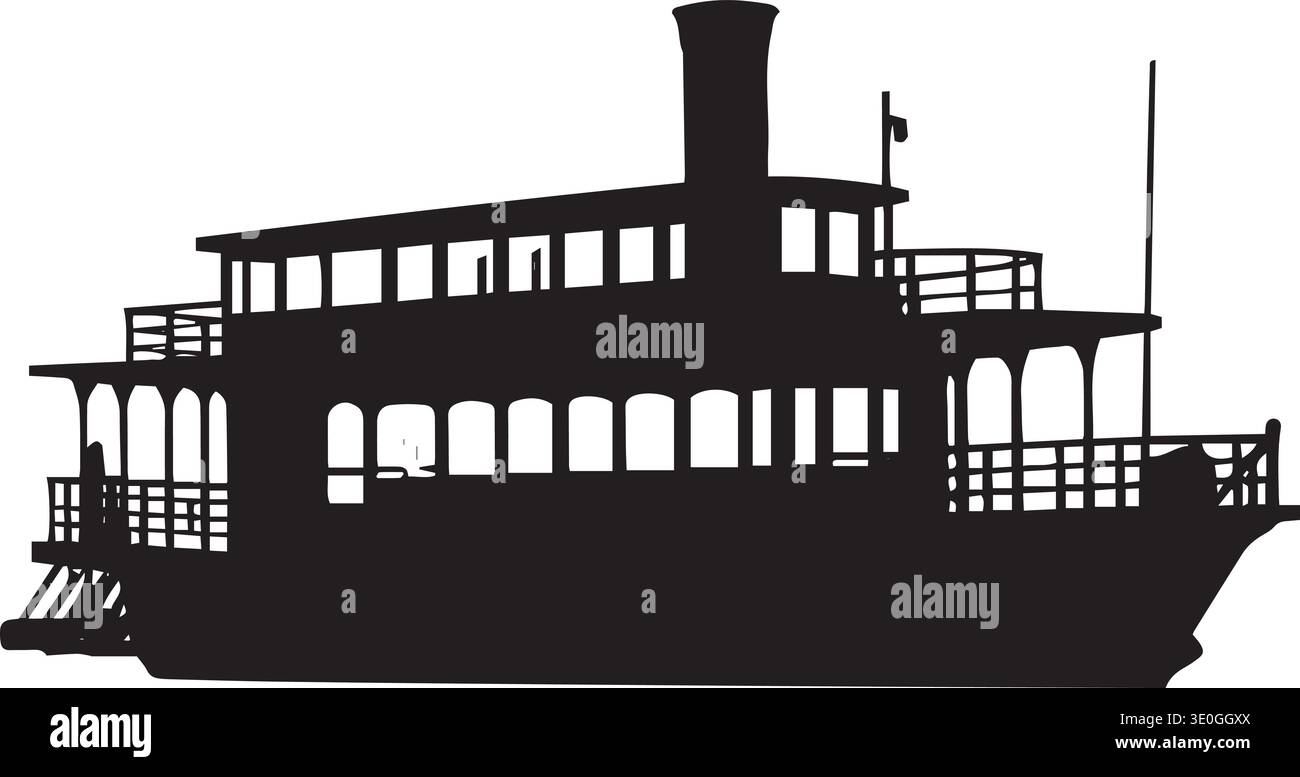 River Boat Vector R Black and white vector illustration of a vintage paddle wheel steamboat ...