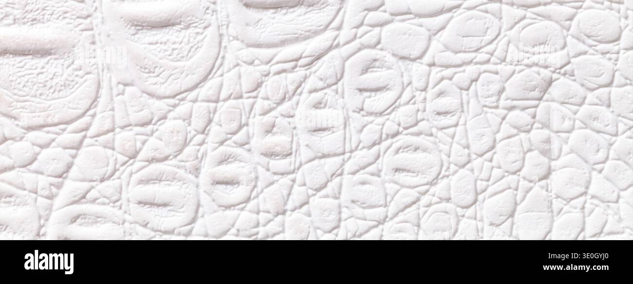 White leather texture background. Embossed crocodile skin textile surface macro. Stock Photo