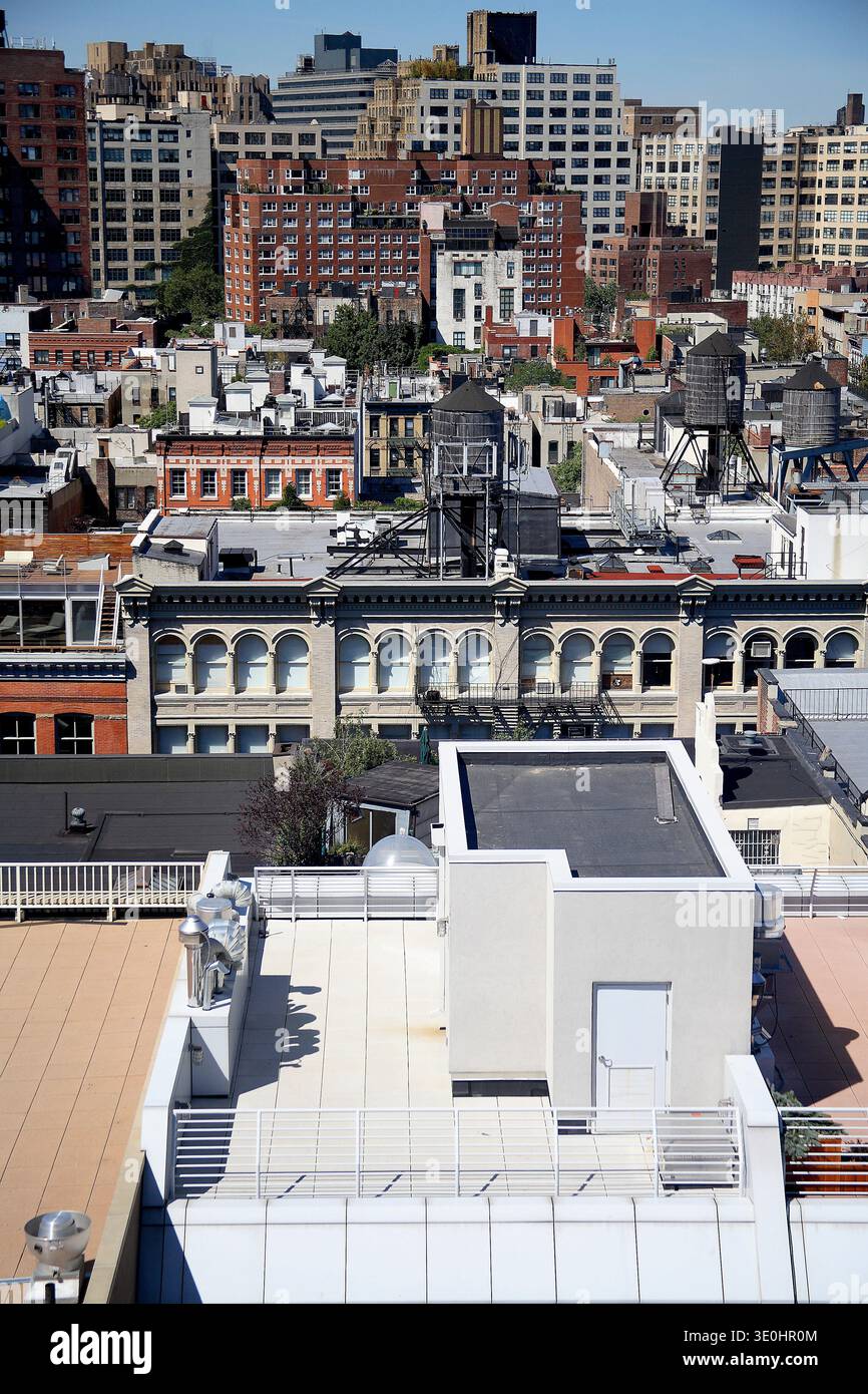 A classic Manhattan rooftop view overlooking the historic SoHo district ...
