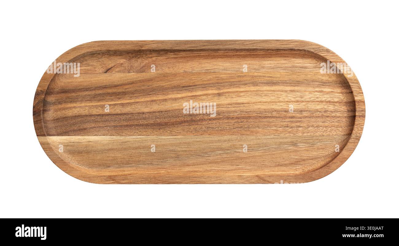 oval acacia wood serving tray isolated on white background top view Stock Photo