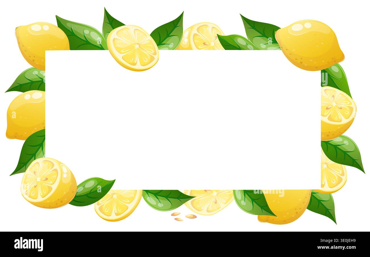 Vector lemon frame with halves, slices and leaves Stock Vector