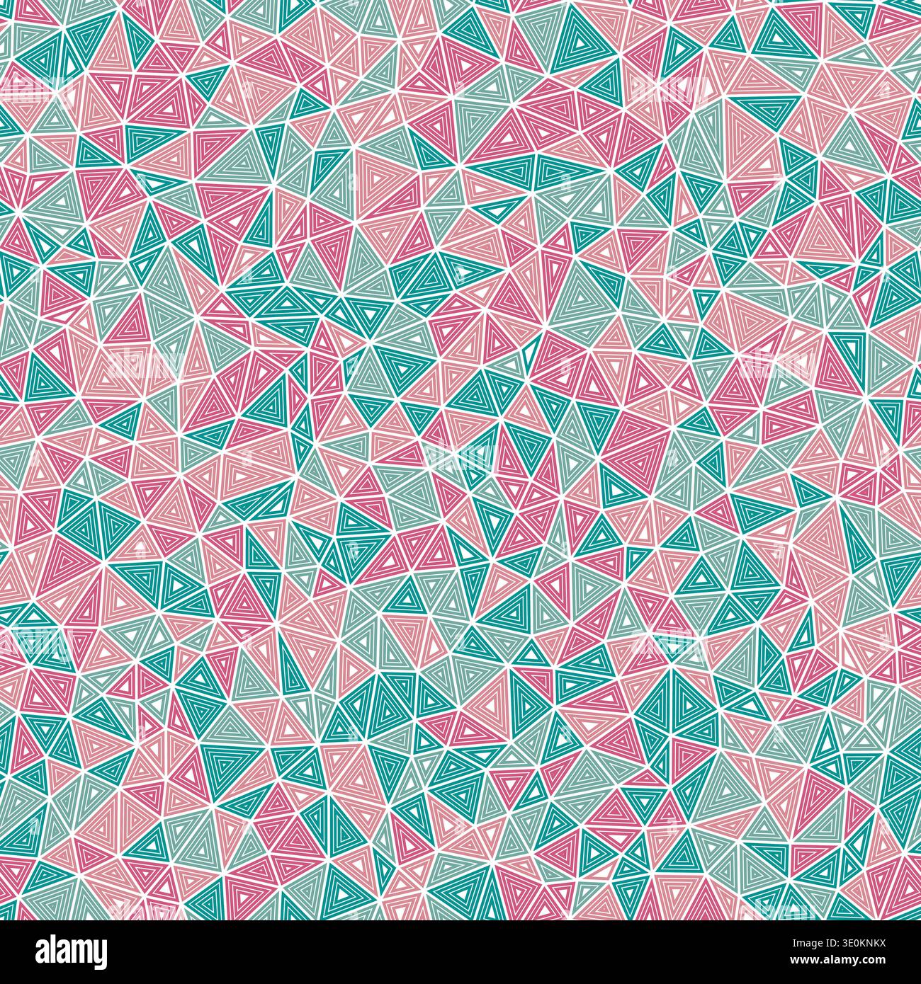 Pattern of triangle shapes. Small triangle sizes. Multiple repeated inner triangles. Multiple colors style. Repeatable pattern. Amazing vector tiles. Stock Vector