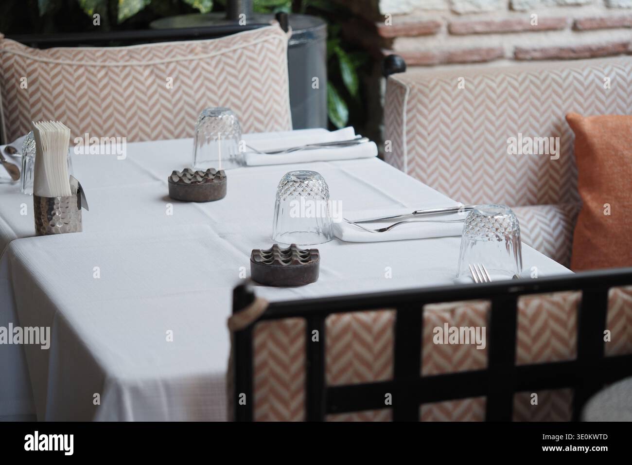 Table set for dining in a restaurant Stock Photo