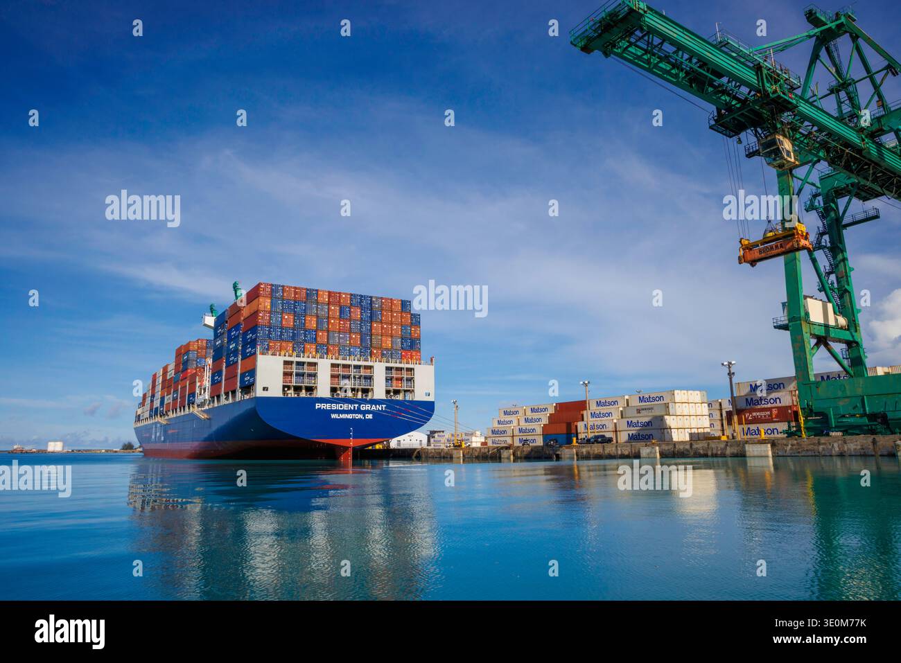 The 837 foot long container ship PRESIDENT GRANT is a new U.S-flagged commercial cargo vessel built in 2024, part of the American-operated liner fleet Stock Photo