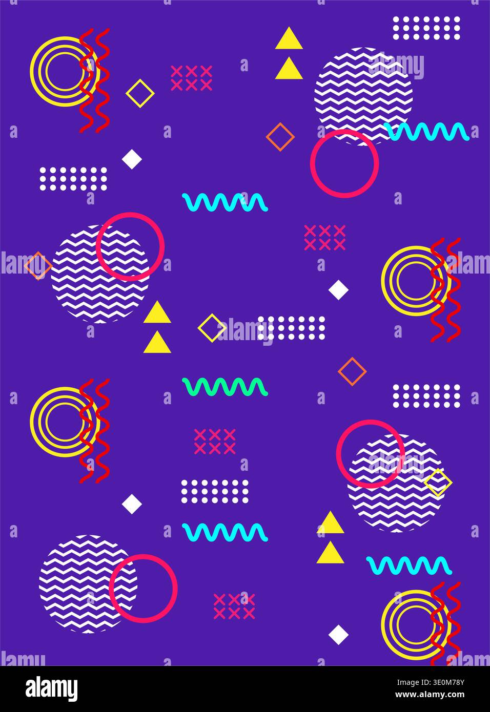 Memphis style pattern creating playful geometric background Stock Vector
