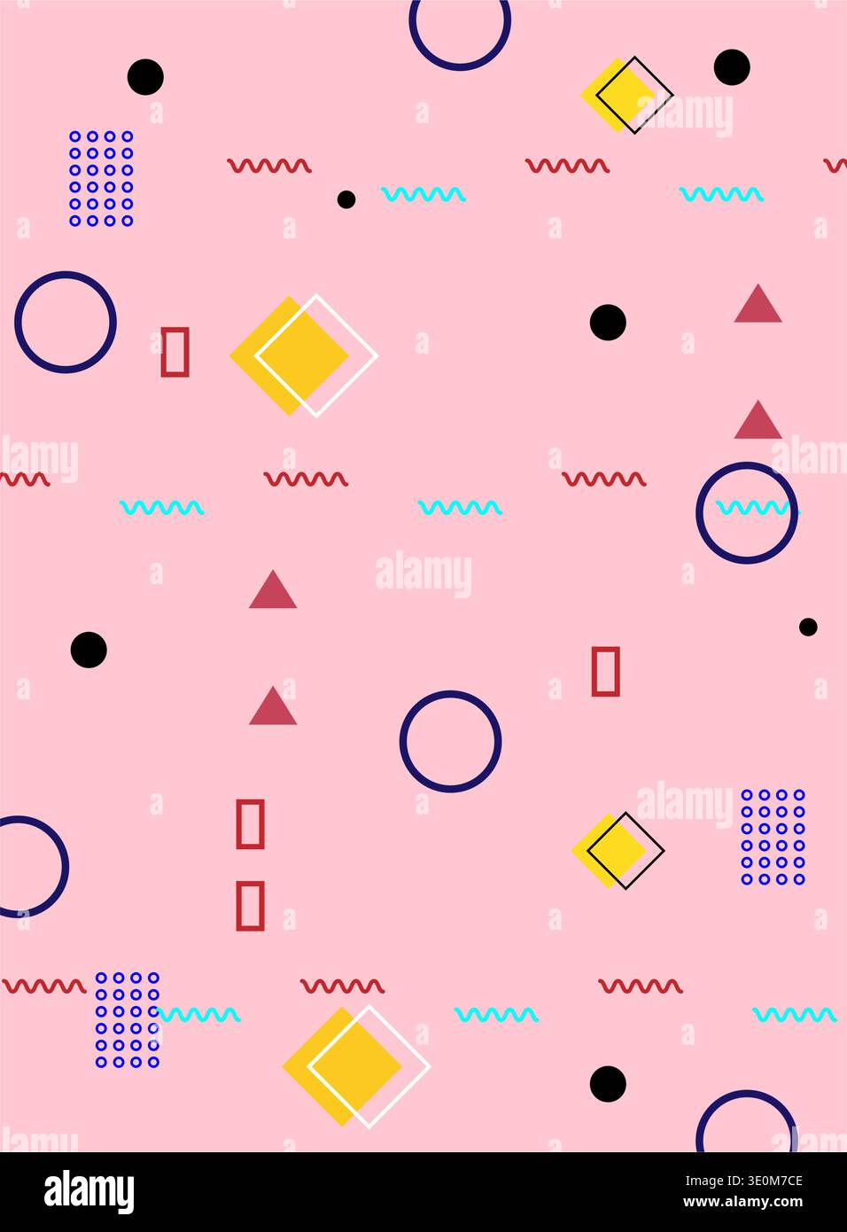 Memphis style pattern creating playful geometric background Stock Vector