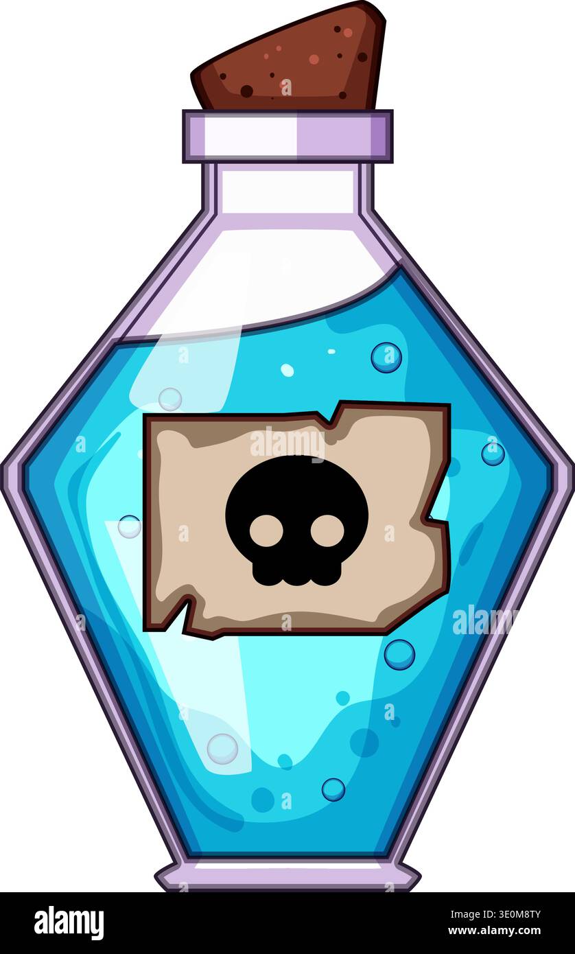 Blue liquid poison potion in fancy bottle Stock Vector