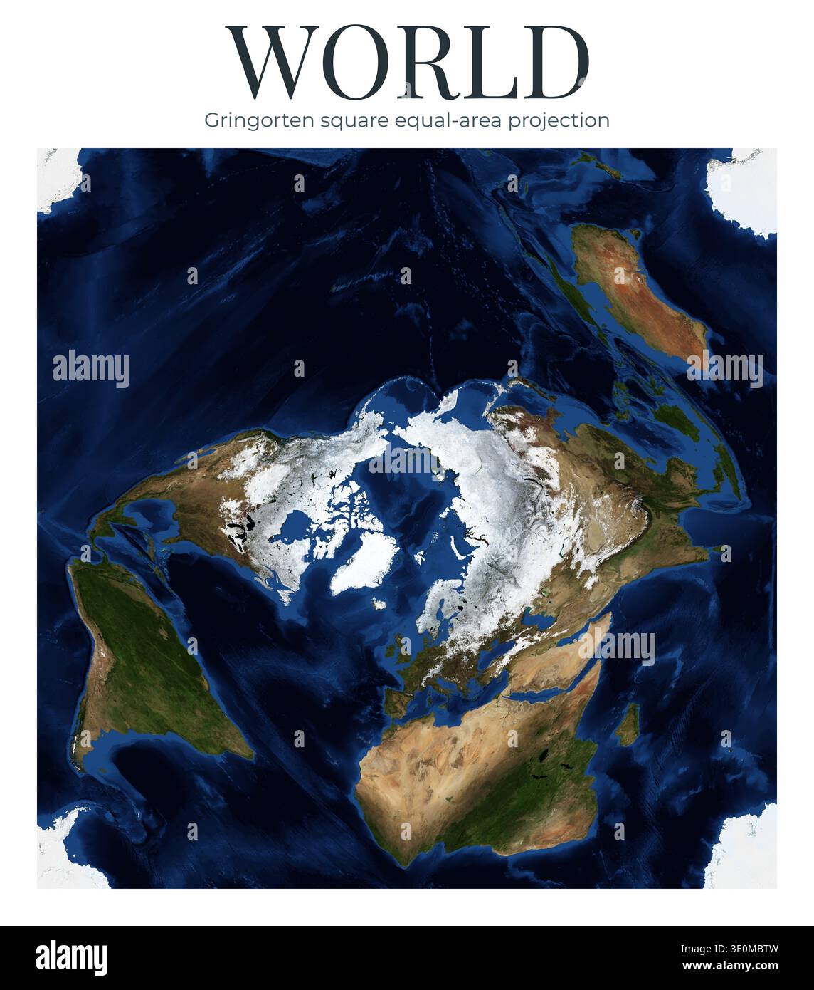 Physical Projection World Map. Gringorten square equal-area projection. High Detail ...
