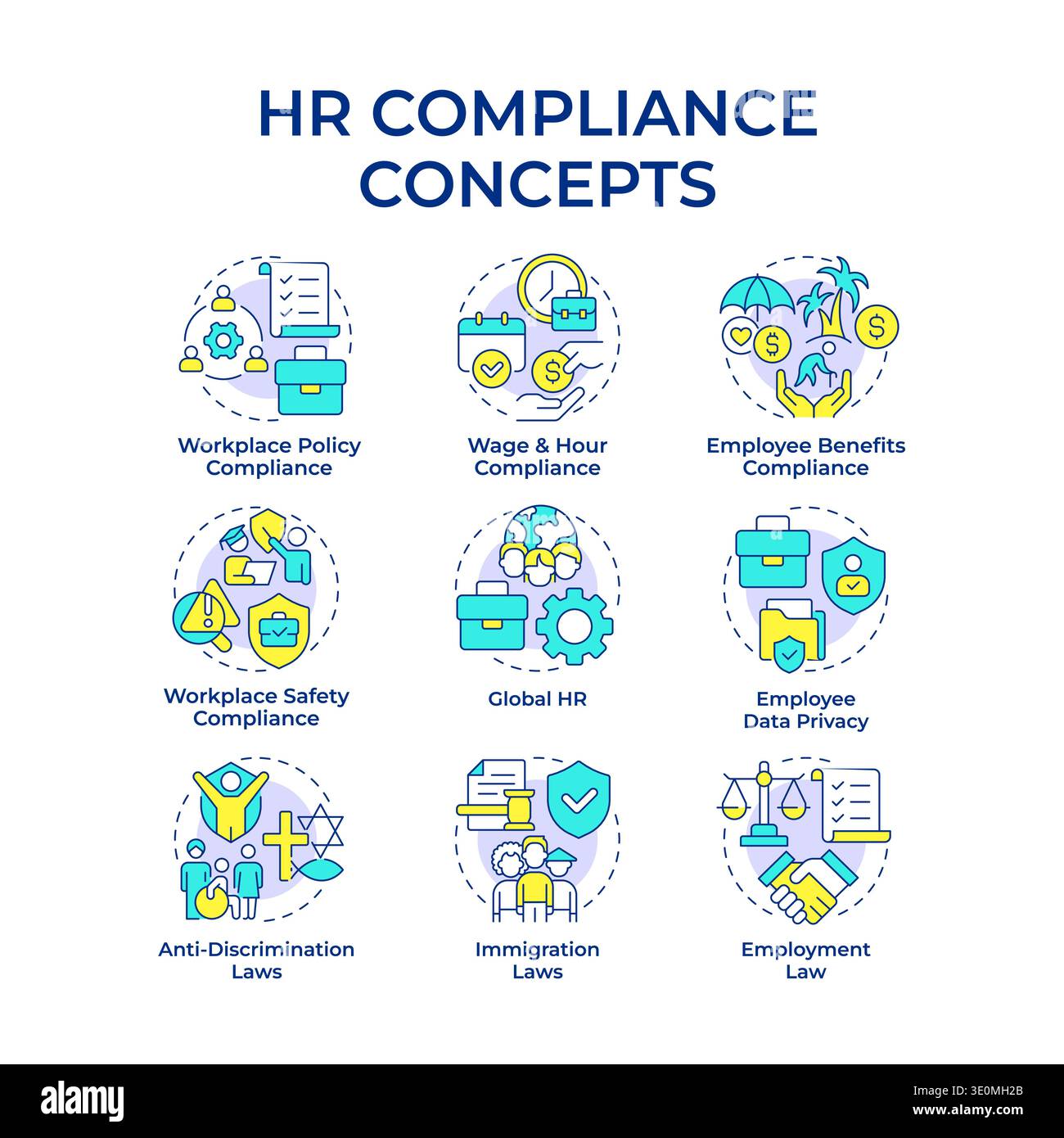 Hr compliance multi color concept icons Stock Vector