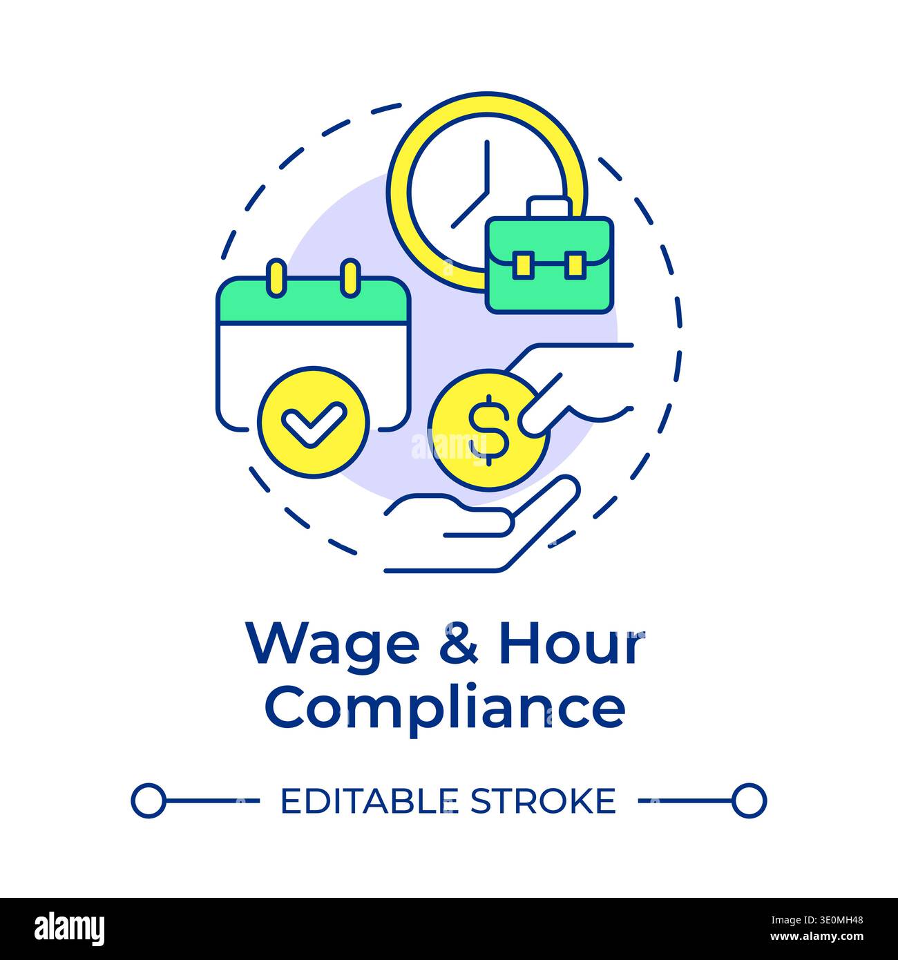 Wage and hour compliance multi color concept icon Stock Vector