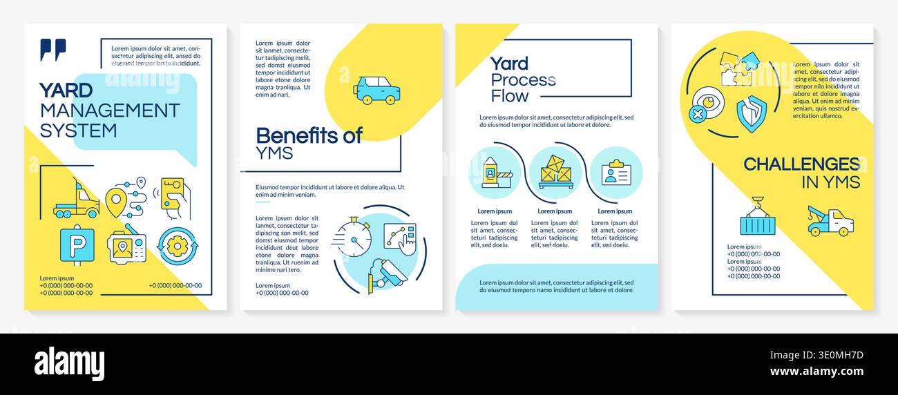 Yard management system blue and yellow brochure layout Stock Vector