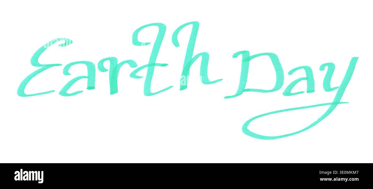 Environmental Issue Lettering Earth Day lettering handwritten with light blue marker on a white ...