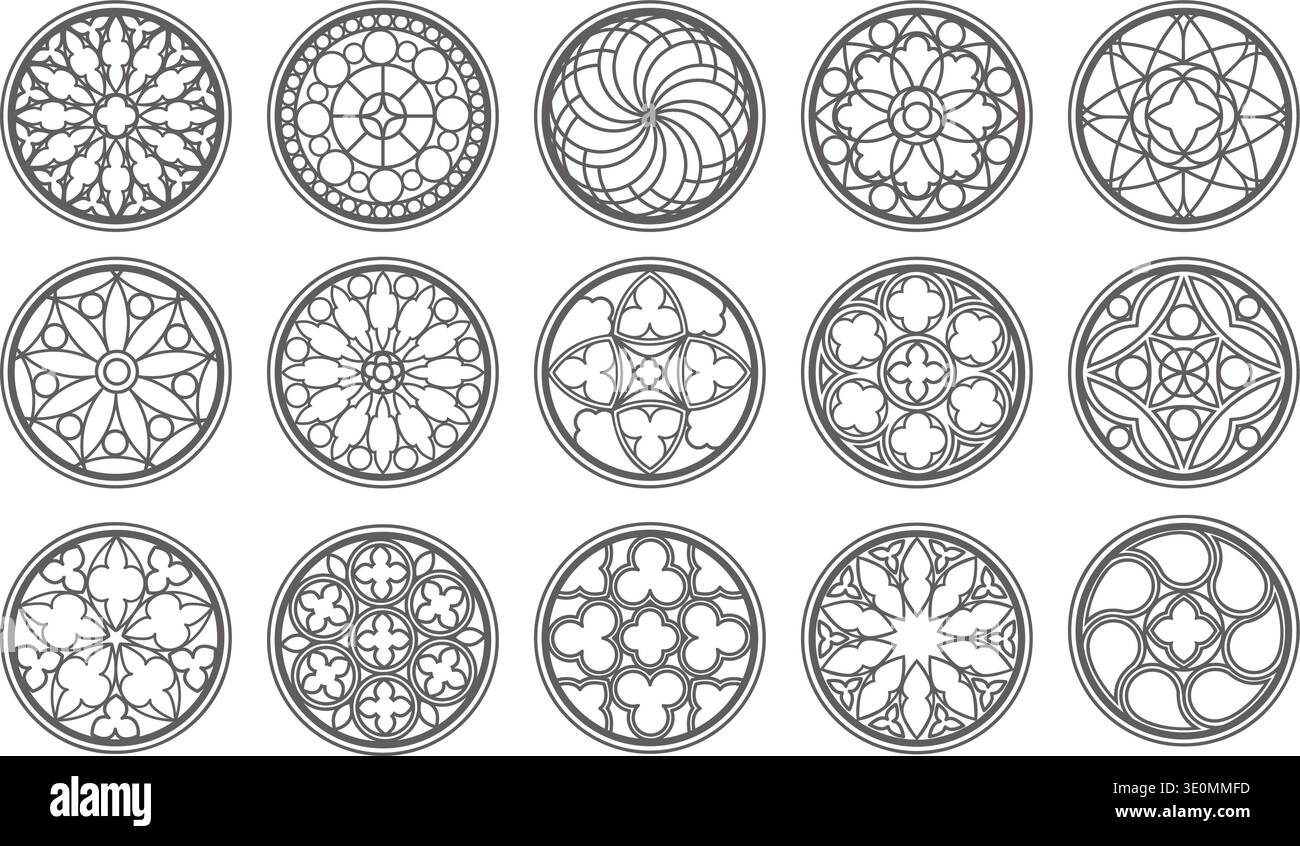 Gothic Stained Glass Window With Ornate Circular Pattern And Floral 