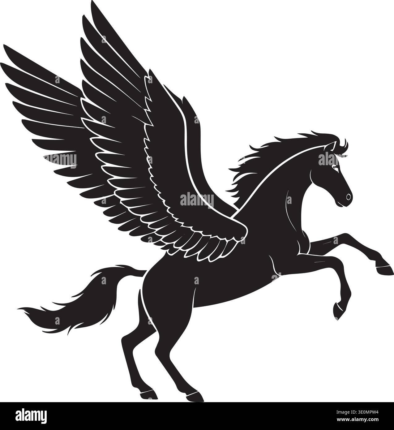 Black silhouette vector of a majestic Pegasus winged horse rearing up ...
