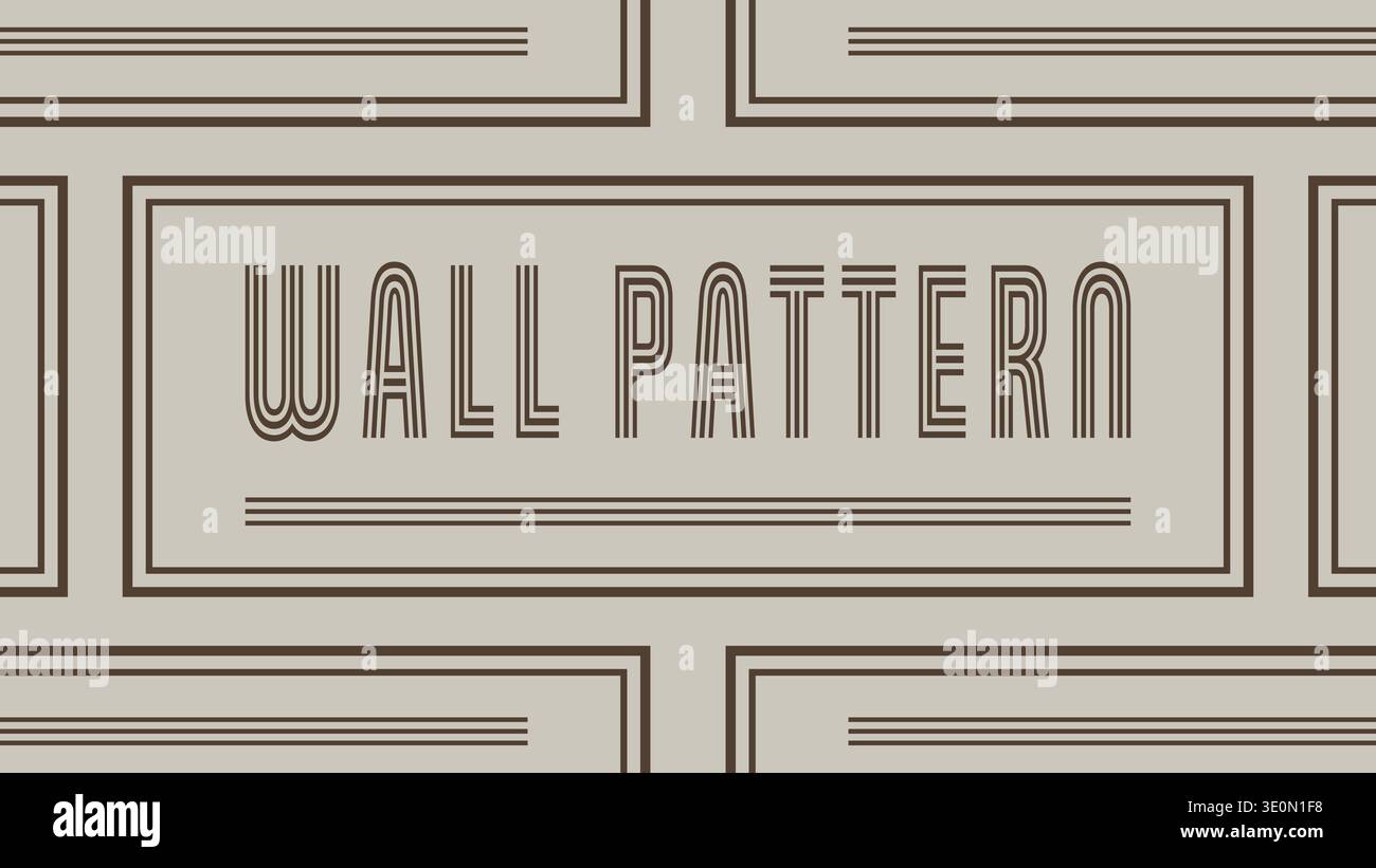 Geometric wall pattern panel with wall pattern text inside layered rectangular frame lines Stock Vector
