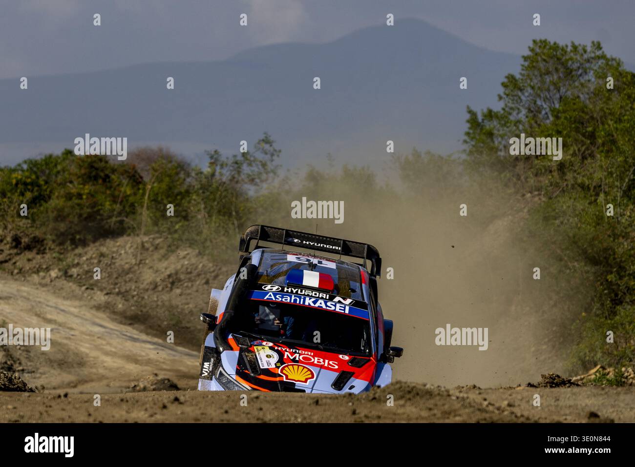 Naivasha, Kenya - 12 March 2026: View of a rally car powers through a ...