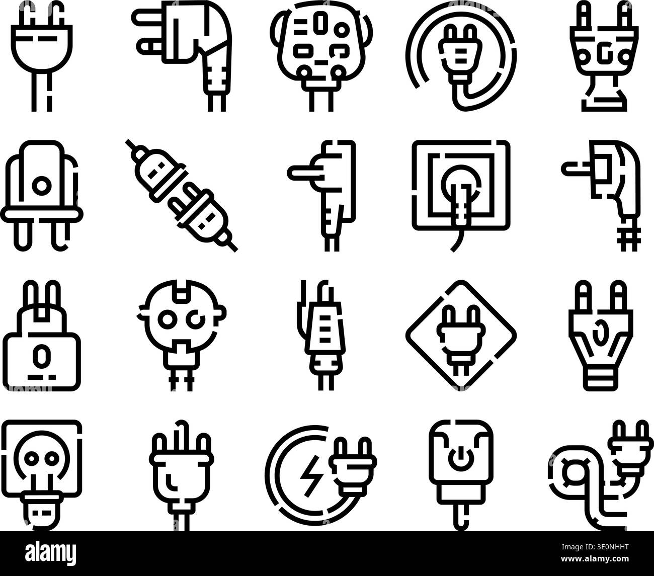 Electric power plugs sockets and cables icons Stock Vector Image & Art ...