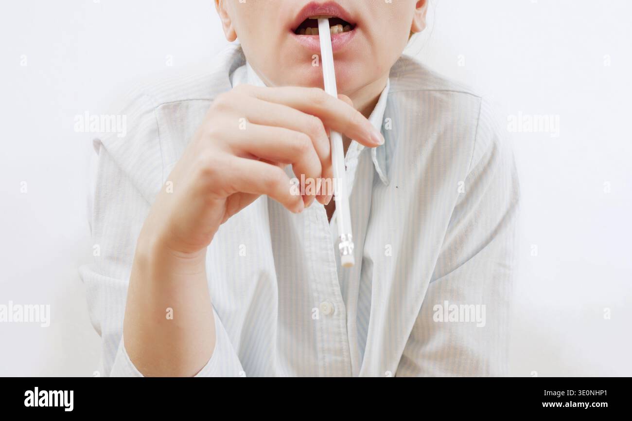 Focused student preparing mentally for upcoming exam Stock Photo