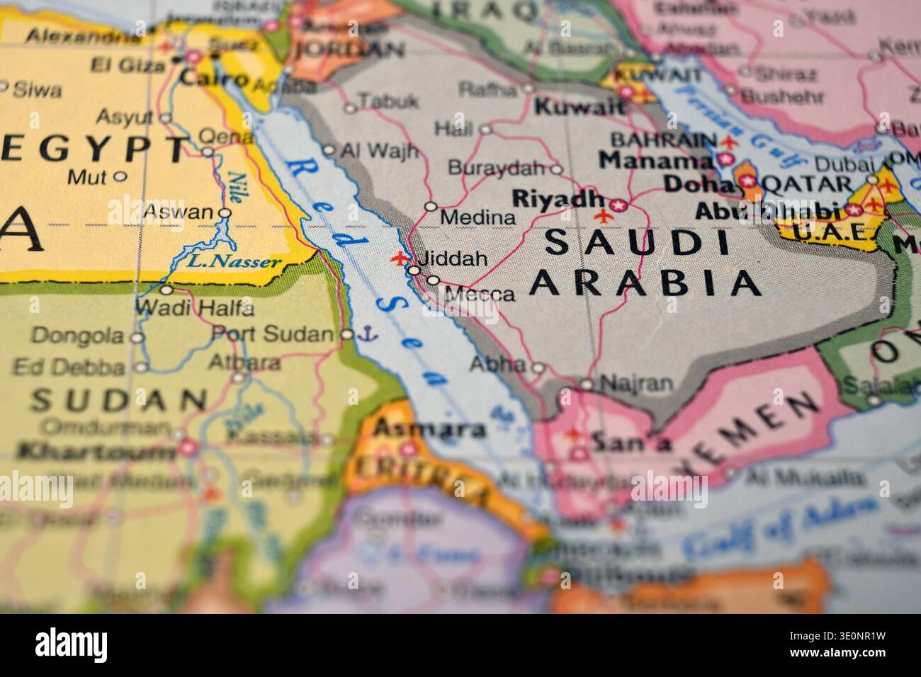 Jeddah Saudi Arabia on World Map Close Up Macro Defocused Background ...
