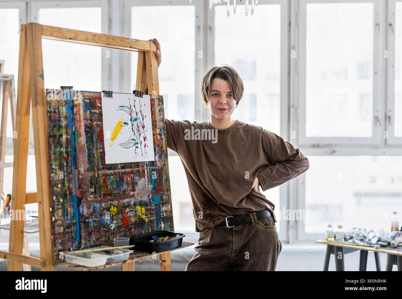 Portrait of female artist in her studio Stock Photo