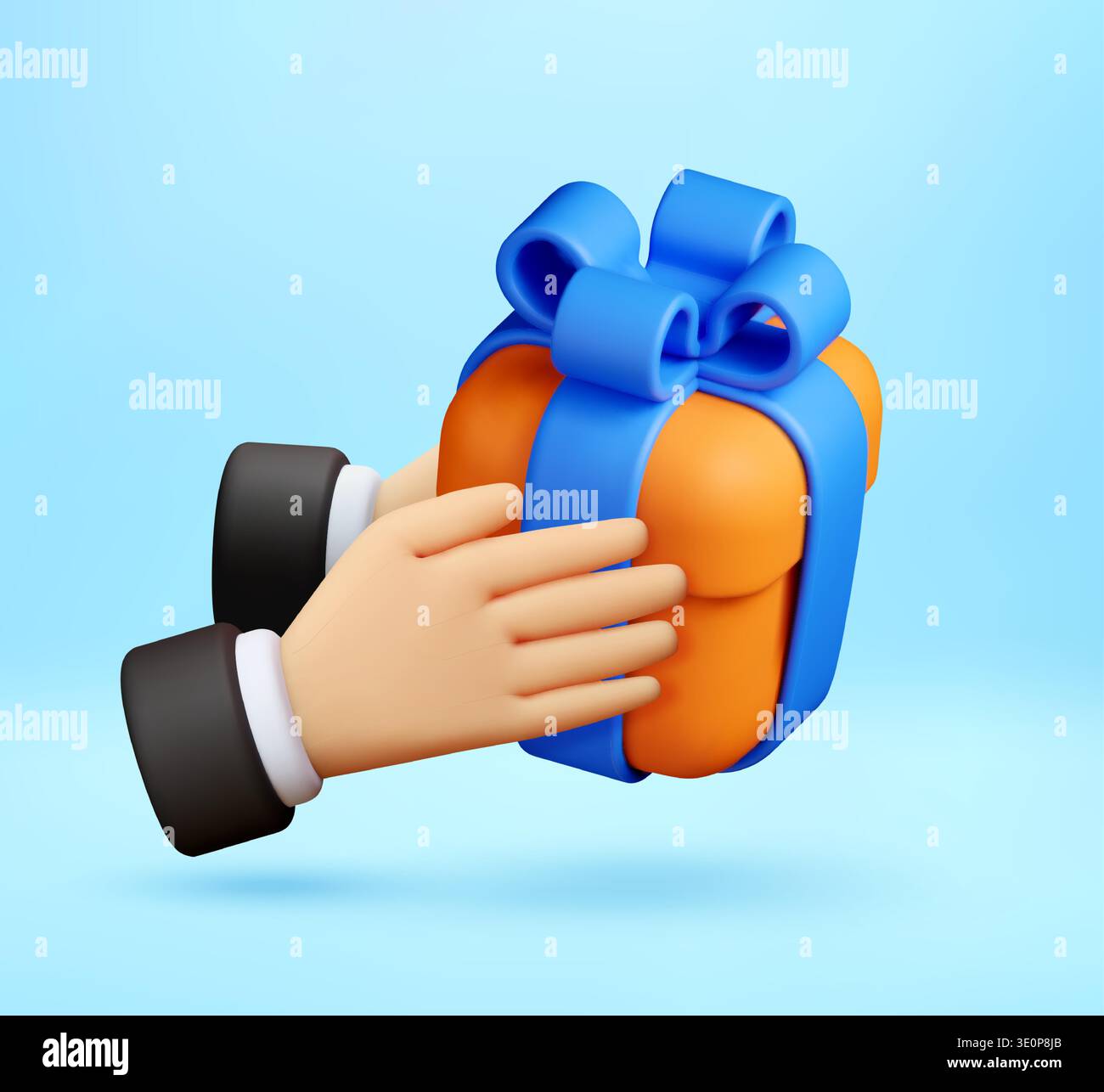 3D human hand holding orange gift box Stock Vector