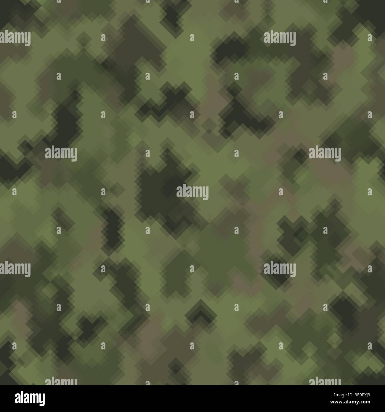 Seamless green camouflage pattern with pixel retro effect abstract background Stock Vector