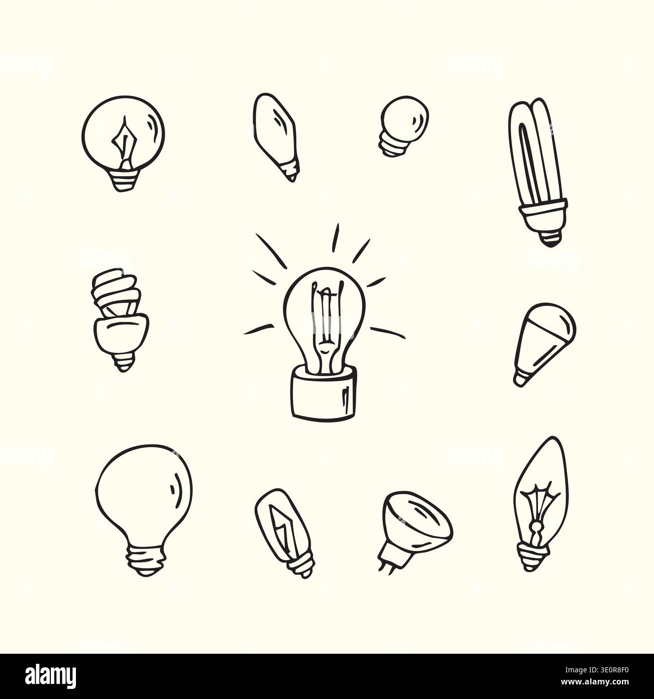 Set of light bulbs doodles Stock Vector