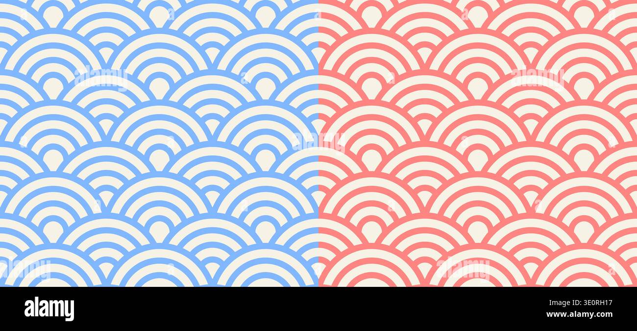 Vector set seamless Chinese geometric abstract patterns. Vector set of seamless wave pattern. Stock Vector
