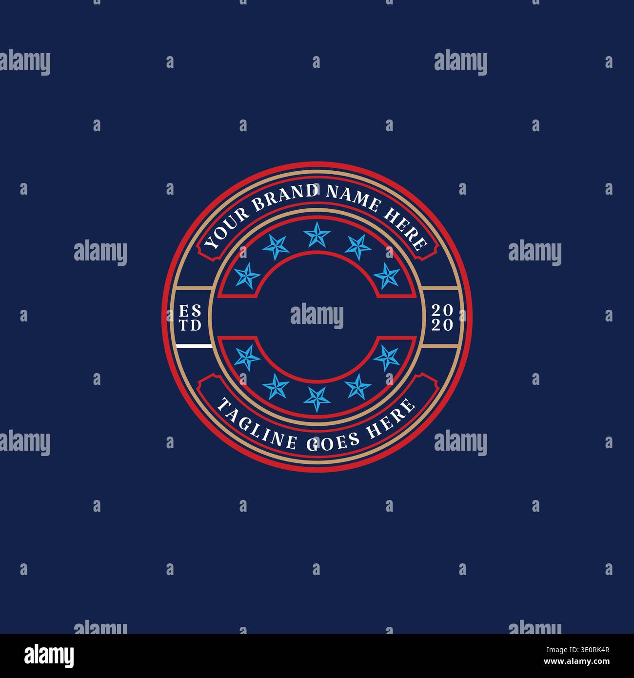 Rustic Round Frame Badge Label Emblem With Nautical Star Ornament Pattern Stock Vector