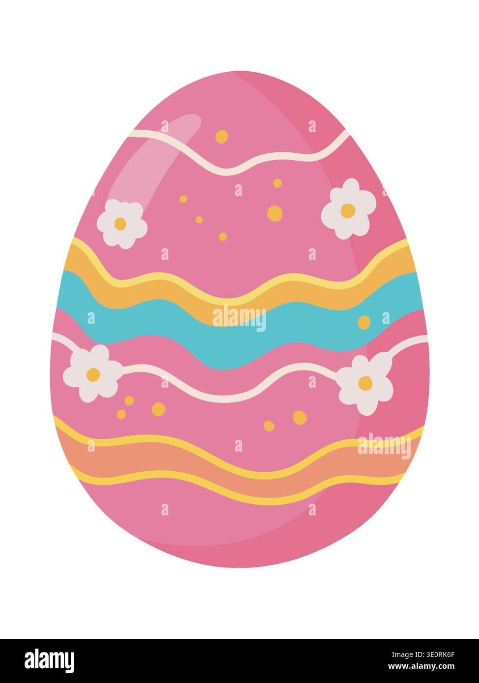 Pink Easter egg decorated with delicate spring flowers and ornaments Stock Vector