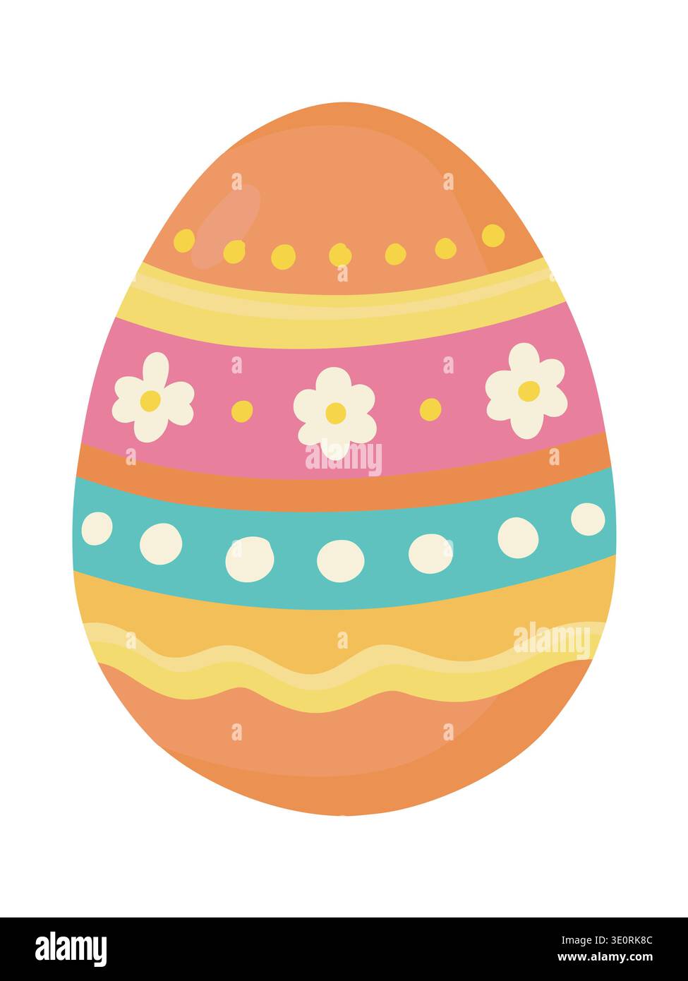 Orange Easter egg decorated with delicate spring flowers and ornaments Stock Vector