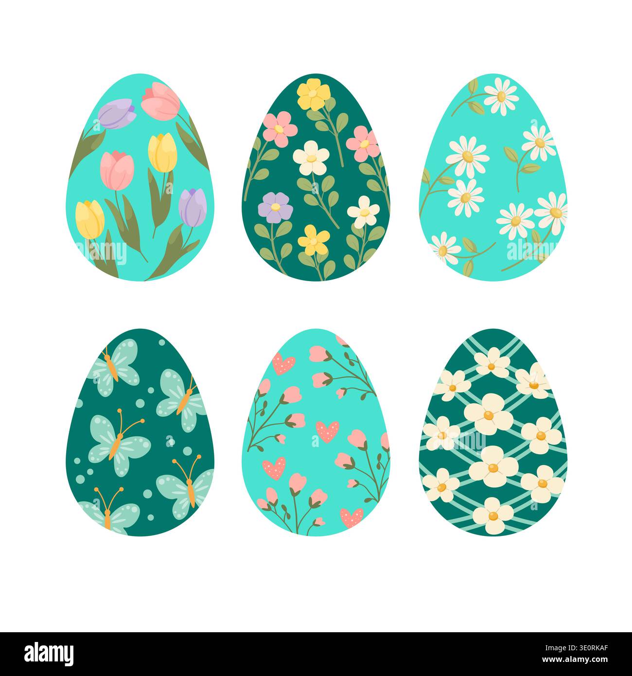 Pastel Floral Easter Eggs Collection Stock Vector