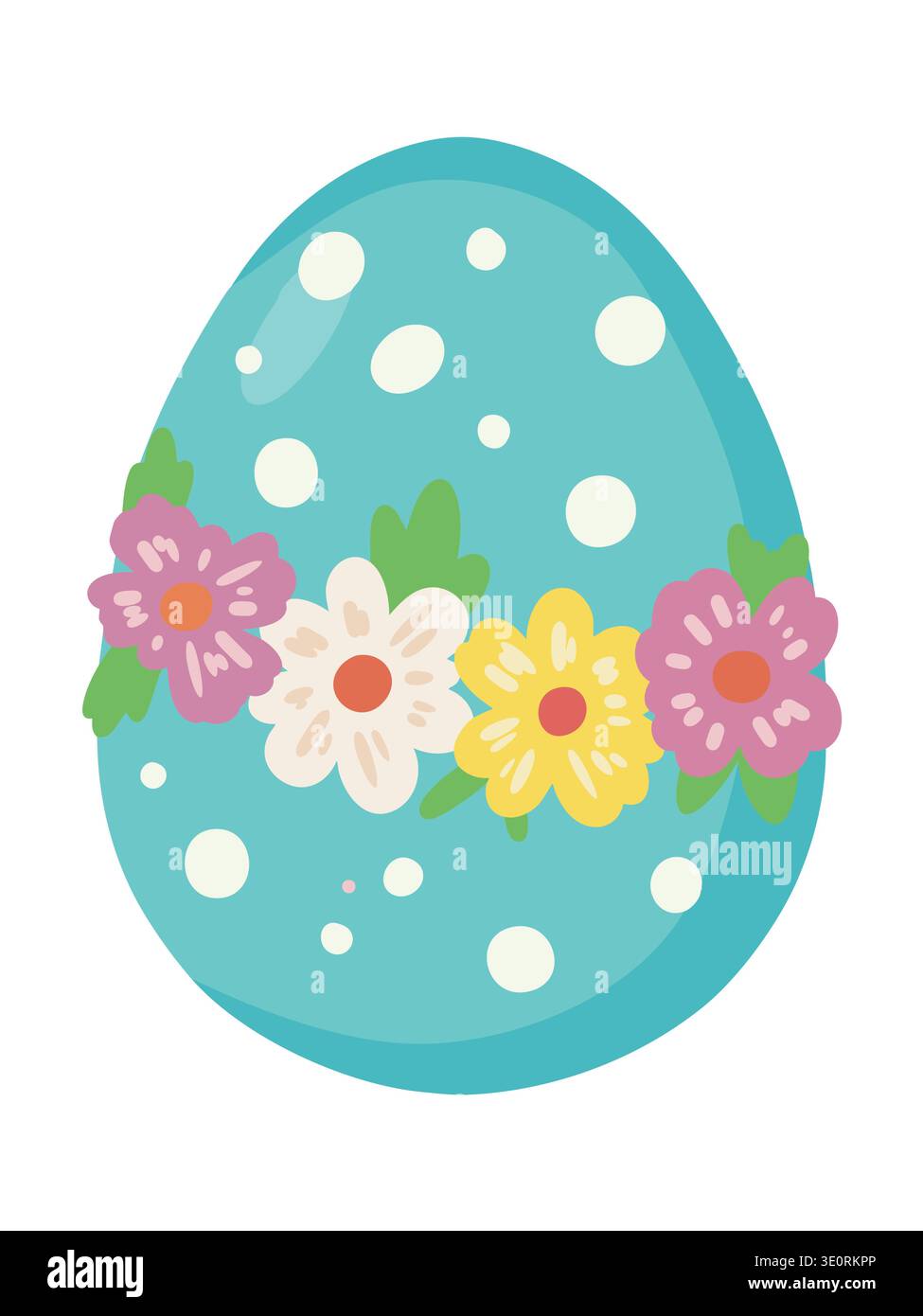 Blue Easter egg decorated with delicate spring flowers Stock Vector