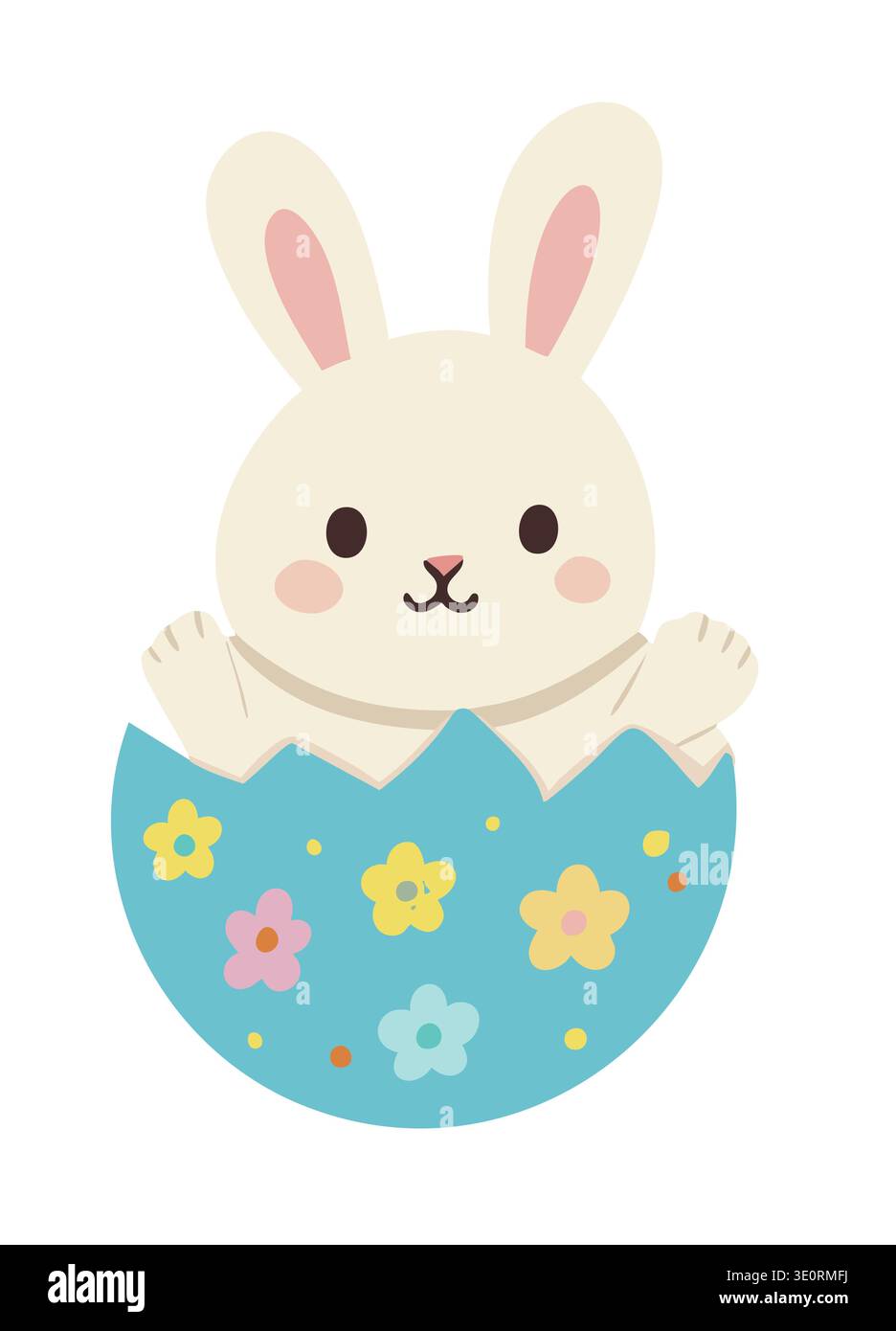 Cute Easter bunny in an eggshell decorated with flowers Stock Vector