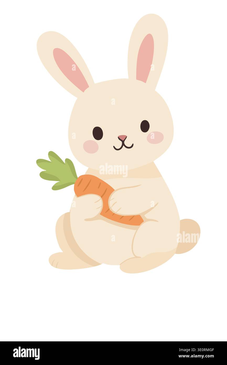 Cute Easter bunny holding a carrot Stock Vector