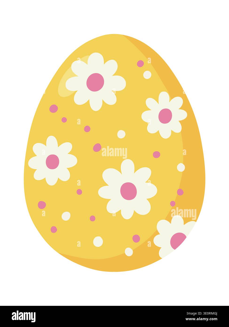 Yellow Easter egg with white flowers, hand drawn spring illustration Stock Vector